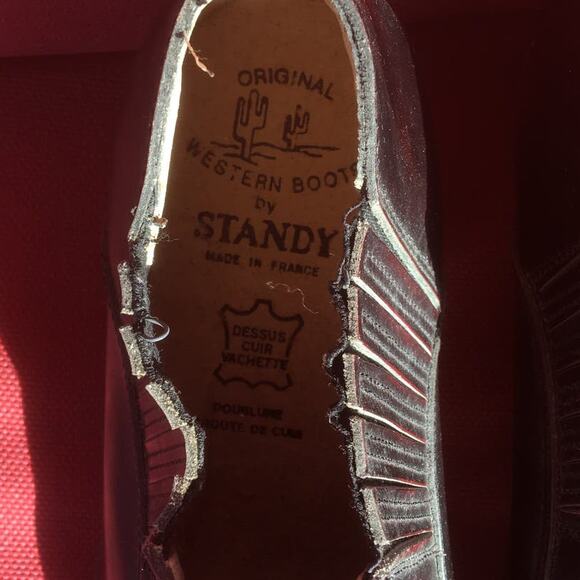 Original Western Boots by Standy Made in France Size 43 US 9 Red Brown Leather - Picture 2 of 5